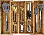 EcoFives Luxury Acacia Silverware Organizer -Kitchen Drawer Organizer - Utensil Holder and Cutlery Organizer with Grooved Drawer Dividers for Flatware and Kitchen Utensils (5 Slot) by EcoFives