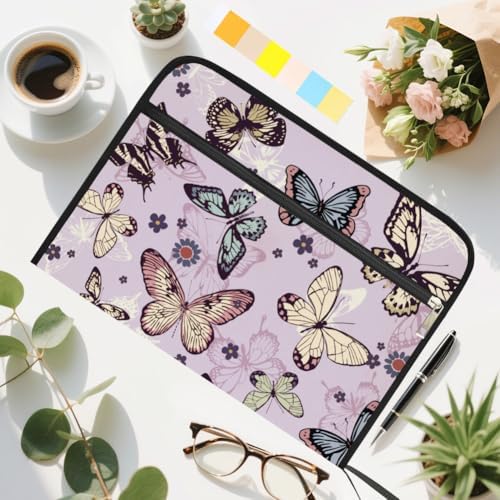 WEBEEDY Butterflies Flowers Expanding File Folder 13 Pockets Portable Accordion File Organizer with 12 Color Labels and Zipper, Expandable Files Folder for Document Photo Letter Receipt, A4 Size - Image 3