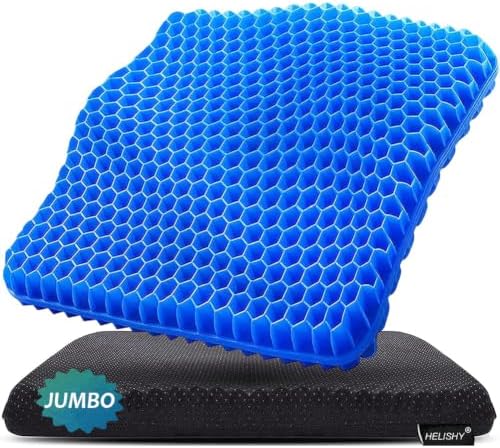 Gel Seat Cushion, Jumbo&Thick Gel Cushion with Non-Slip Cover for Home Office Car Seat Wheelchair, Soft Breathable Honeycomb Chair Pads for Relieve Hip Pain, Blue 20x20x1.9inch by Helishy