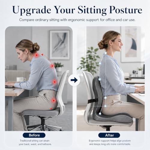 Lumbar Support Pillow for Office Chair, L-Shaped Memory Foam Seat Cushion with Back Support, Ergonomic Office Chair Cushion with Breathable Washable Cover, Non-Slip Base (Black) - Image 6