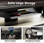 Fenge Dual Monitor Stand, Wooden Desk Shelf with Headphone & Phone Holder - Image 3