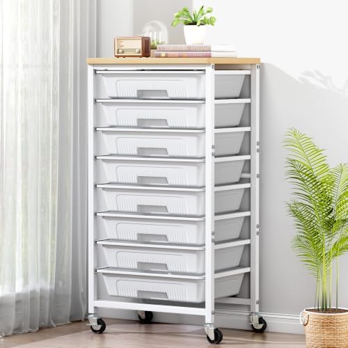 caktraie 8-Drawers Rolling Cart, Craft Storage Utility Cart, White layer by shoeboxesanddeskorganizers
