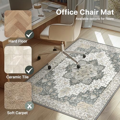 48"x60" Office Chair Mat for Hardwood Floor, Non-Slip Washable Grey - Image 3