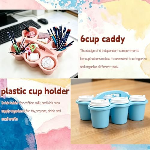 6 Pack Classroom Caddy Organizer with Handle Pastel Plastic Table Caddy 6 Compartments Storage Cup Holder for School Supplies Art Crafts Crayons Pencils Stackable Desk Caddy for Office Home - Image 4