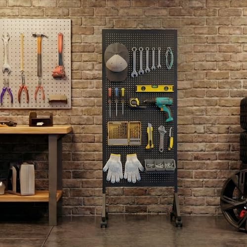 Metal Pegboard Display Stand 2 x 4.9 Feet, Adjustable Height with 40 Peg Board Hooks and Wheels, pegboard Display Rack, Craft Display Rack, Retail Display Rack, Garage Peg Board - Image 5