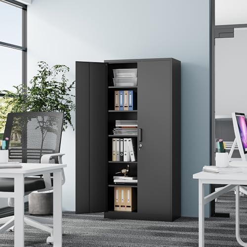 Fesbos Metal Storage Cabinet-71” Tall Steel File Cabinets with Lockable Doors and Adjustable Shelves-Black Steel Storage Cabinet for Home, School, Office, Garage - Image 2