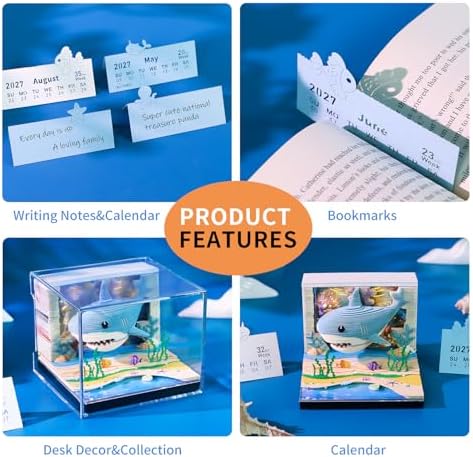 3D Calendar 2027,3D Memo Pad Time Piece Calendar 2027 Creative Desk Calendar Art Paper Sculpture Ocean Shark, 2027 Tear Off Calendar DIY Decorative Gift - Image 6