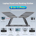 Adjustable Laptop Stand for Desk with Docking Station 9-in-1, Aluminum Laptop Riser with USB Hub, 360° Swivel, Dual Display 4K60Hz HDMI, 3 USB3.0, 100W PD Charging, for MacBook Pro Air/Dell/HP 7-15.6" - Image 4