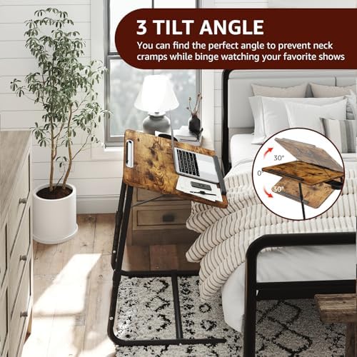 Folding TV Tray Adjustable Dinner - Trays for Eating On Couch Wooden Tables Mate Stand Foldable Desk with Cup Holder Portable - Image 5