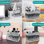 PU Leather Multi-Compartment Pen Holder Desktop Organizer Pencil Cup Storage Caddy for Office Home Supplies Hand Drawn Vintage Label with Mountains Forest And Lettering - Image 4