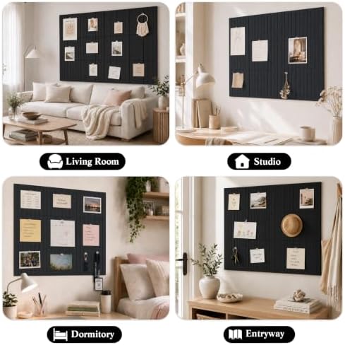 48" x 36" Large Felt Bulletin Board, Bold-Stripe 12-Pack Cork Boards | Fabric Bulletin Board with 60 Adhesive Tabs, 50 Pushpins, Felt Wall Tiles for Office Push Pin Board Felt Board, Black - Image 5
