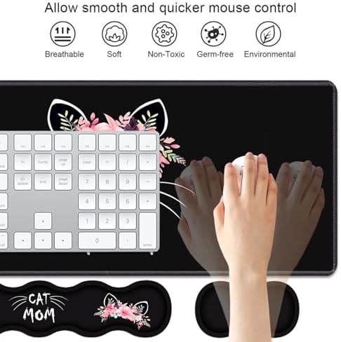 4 in 1 Ergonomic Keyboard Wrist Rest & Mouse Pad Wrist Rest Set, Large XXL Gaming Desk Mat 31.5"x 11.8" with Non-Slip Base, Memory Foam for Home Office Study Gaming, Cat Mom Floral - Image 3