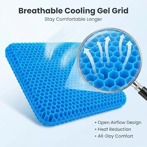 Extra Thick Large Pure Gel Seat Cushion for Long Sitting, Breathable Comfort Cushion for Back, Sciatica, Tailbone & Hip Pain Relief, Washable Portable Cushion for Office Chair, Car, Wheelchair - Image 5