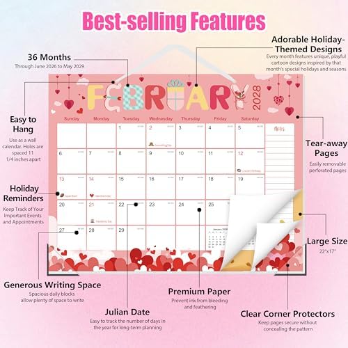 GuassLee Desk Calendar 2026-2029,36 Months 22" x 17" Large Calendar from June 2026 to May 2029,Desktop/Wall Monthly Planner with Julian Date and Thick Paper for Office Home School - Image 4