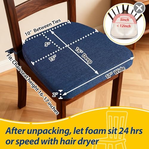 AAAAAcessories Chair Cushions for Dining Chairs, 17 x 16 x 2 in, Set of 4 - Image 2
