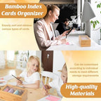 Bamboo Index Card Organizer - 3x5 Index Card Holder Box With Dividers - Wood Recipe Box With Lid - 4 Compartments For 1200 Cards - 5.9"W x 10"D x 4"H - Image 6