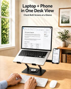 2-in-1 Laptop Stand with Phone Holder, 360° Swivel Laptop Riser for Desk - Image 2