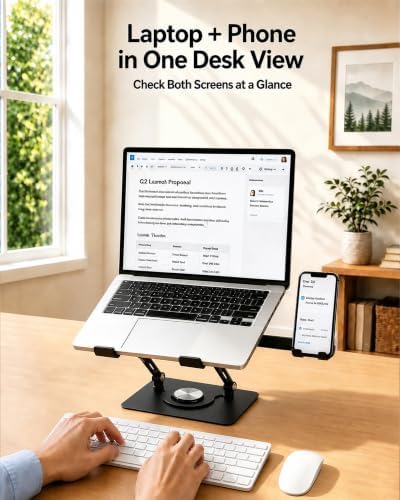 2-in-1 Laptop Stand with Phone Holder, 360° Swivel Laptop Riser for Desk - Image 2
