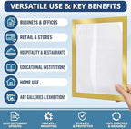 12 Pack Magnetic Sign Holder 8.5 x 11 with Adhesive Back - Gold Magnetics Poster Frame & Magnetic Paper Holder - Reusable Adhesive Frames 8.5x11 - Magnet Frame for Wall Windows - Magnet Document Holders - Image 4