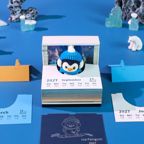 3D Calendar 2027, 3D Creative Time Piece Calendar 2027，Daily Tear-Off Memo Pad with Light, Paper Carving Desktop Decoration, 3D Art Calendar Memo Pad,Unique Holiday Craft Gift - Image 3