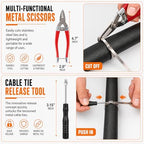 350Pcs Metal Zip Ties Gun Kit, Silver 8/12/16in Stainless Steel Zip Ties, Heavy Duty Cable Tie Fastening Cutting Tool Set with Organizer, Gloves, Storage Bag for Fence, Exhaust Wrap - Image 5