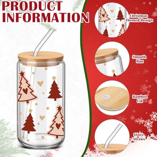 6 Pcs Christmas Glass Cup with Straw and Lid 16 oz Gingerbread - Image 4