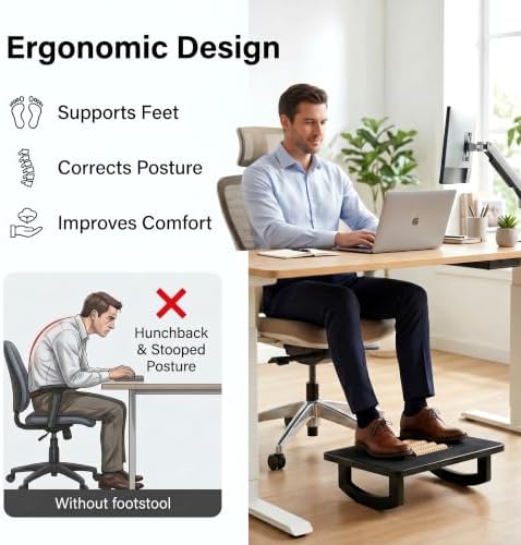 Bamboo Under Desk Foot Rest Foot Stool Rocking Footrest (Black Semicircle) - Image 7