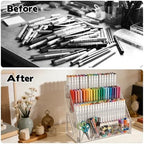 2 Pack Acrylic Desk Organizer, 4 Tier 20 Compartments Vertical Storage for Pens Art Supplies Home Classroom Back to School Office School Office Desk Desktop Stationery Pencil Storage - Image 4