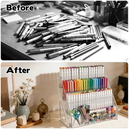 2 Pack Acrylic Desk Organizer, 4 Tier 20 Compartments Vertical Storage for Pens Art Supplies Home Classroom Back to School Office School Office Desk Desktop Stationery Pencil Storage - Image 4
