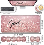 Keyboard Wrist Rest and Mouse Pad with Wrist Support Set Ergonomic Coaster,Memory Foam,Easy Typing Pain Relief,Large XL Desk Mat 31.5"x 11.8",Rose Gold Glitter Quote Bible Verse Psalm 46-5 - Image 2