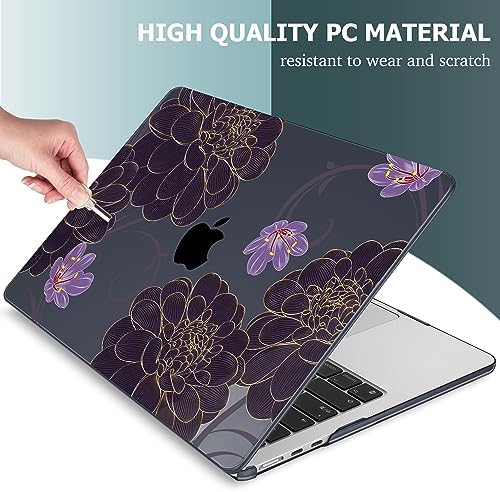 Mektron for 2026/2025/2024/2023 MacBook Air 15 INCH M5 A3448 /M4 A3241 /M3 A3114 /M2 A2941 Case, Printed Plastic Hard Shell Cover with 15.3" Liquid Retina Display Touch ID, Golden Dahlia Flowers - Image 4