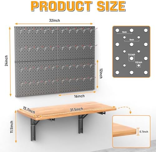 Ultrawall Folding Workbench with Pegboard, Wall Mount Work Table - Image 3