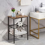 VECELO 31" H Tall Side End Table,2-Tier Shelf Storage Organizer with Versatile Metal Basket for Entryway/Living Room/Kitchen/Laundry/Bathroom,Industrial Metal Frame, Brown - Image 4