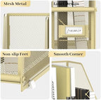 SUPEASY Desk Organizers Metal Desk Magazine File Holder with 5 Vertical Compartments Rack File Organizer for Office Desktop, Classroom, Home Workspace, Golden Yellow, Plus - Image 4