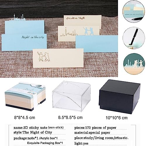 3D Memo Pad Paper Art with Lights,City Night 3D Paper Card Craft Building Blocks,3D Art Notepad Non-Stick Note Pad DIY Post Notes Notepad - Image 6