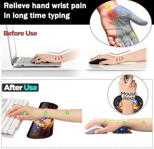 Large Gaming Mouse Pad+ Keyboard Wrist Rest Set, Ergonomics Memory Foam Mouse Mat Wrist Rest Support for Home Office, Waterproof Extended Mousepad 31.5x11.8in, Colorful Tree of Life Desk Pad - Image 5