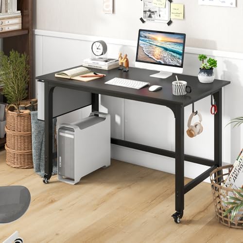GOFLAME 4ft Conference Table, Mobile Home Office Computer Desk, Meeting Room Table w/Detachable Storage Bag & 2 Headphone Hooks, Rolling Seminar Boardroom Table on Wheels, Black - Image 2
