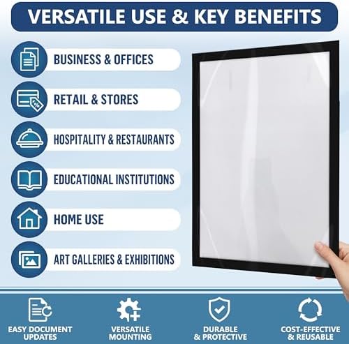 30 Pack Magnetic Sign Holder 11 x 17 with Adhesive Back - Magnetics Poster Frame & Magnetic Paper Holder - Reusable Adhesive Frames 11x17 - Magnet Frame for Wall Windows - Magnet Document Holders - Image 4