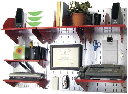 Wall Control Office Organizer Unit Wall Mounted Office Desk Storage and Organization Kit Metallic Slotted Wallboards and Red Accessories by Wall+Control