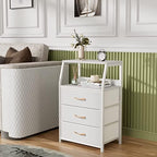 Furnulem White Night Stand with 3 Fabric Drawers, Small Bedside Table - Image 6