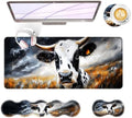 Large Keyboard Mouse Pad Set, Extended Mouse Pad+Keyboard Wrist Rest Support, Memory Foam Ergonomic Easy Typing, 4Pcs (31.5×11.8 in) Desk Pad Set for Office Home,Cute Cow by Unknown