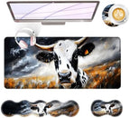 Large Keyboard Mouse Pad Set, Extended Mouse Pad+Keyboard Wrist Rest Support, Memory Foam Ergonomic Easy Typing, 4Pcs (31.5×11.8 in) Desk Pad Set for Office Home,Cute Cow by Unknown
