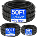 Wire Loom 3/8", 1/2", 3/4 Inch x 50 FT, Split Wire Loom Tubing Wire Conduit, Wire Protector Tubing, Cable Sleeves Bulk, Black by YesBes