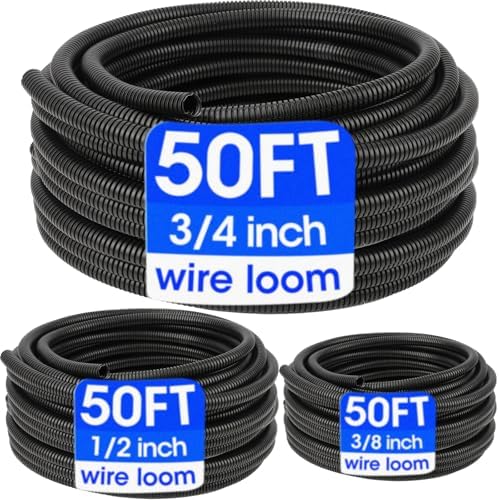 Wire Loom 3/8", 1/2", 3/4 Inch x 50 FT, Split Wire Loom Tubing Wire Conduit, Wire Protector Tubing, Cable Sleeves Bulk, Black by YesBes