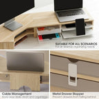 Fenge Dual Monitor Stand, Corner Desk Shelf with Drawer & Slide-Out Tray - Image 5