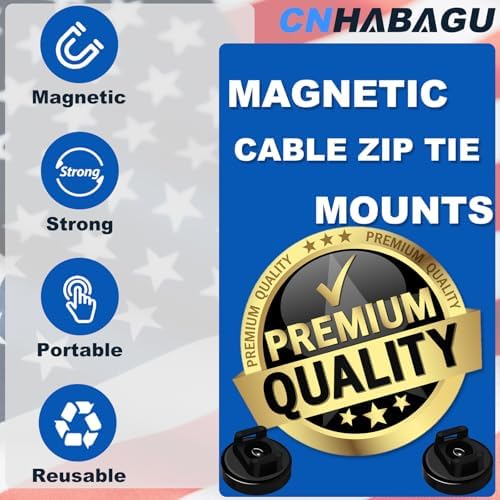 Magnet Zip Tie Mount Magnetic Zip Ties Mount 25LBS Strong Multipurpose Wire Cable Holder Mount Wire Clips Management for Home Office Marine Electrical Wiring (Black, 24 Piece) - Image 2