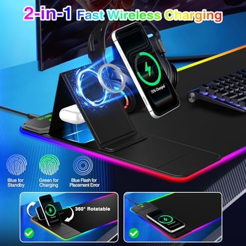 RGB Gaming Mouse Pad with Magnetic Wireless Charging & Foldable Phone Stand - Image 2