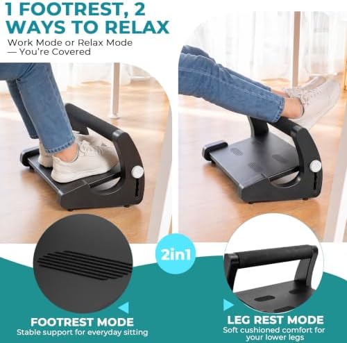 5-Level Adjustable Foot Rest Under Desk, Ergonomic Footrest with Removable Memory Foam and Massage Roller, Sturdy Office Foot Stool and Leg Support for Work & Home, Non-Slip Base, Black - Image 3