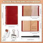 Traveling Refillable Leather Journal Notebook, Wine Red, A5 Size - Image 2