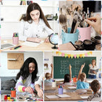 8 Pack Metal Pen Holder Colorful Pencil Bucket with Handle Pencil Holders Desktop Pencil Cups Round Makeup Brush Storage Organizers Crayon Organizer for Desk Office Classroom Home School - Image 7